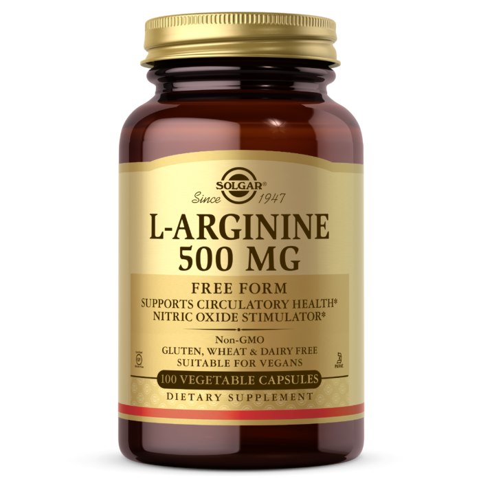 Solgar L-arginino laisva forma - L-arginino laisva forma 500 mg 100 kapsulių