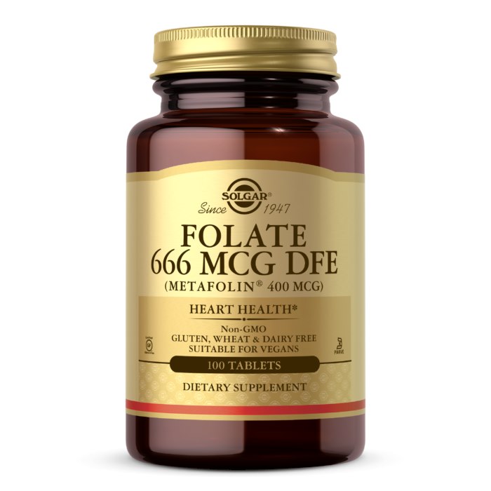 Solgar folatas metafolinas 400 mcg 100 tablečių