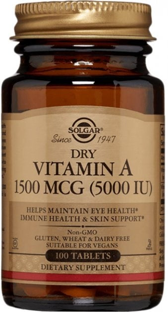Solgar sausas vitaminas A 5000 TV 1500 mcg - sausas vitaminas A 100 tablečių
