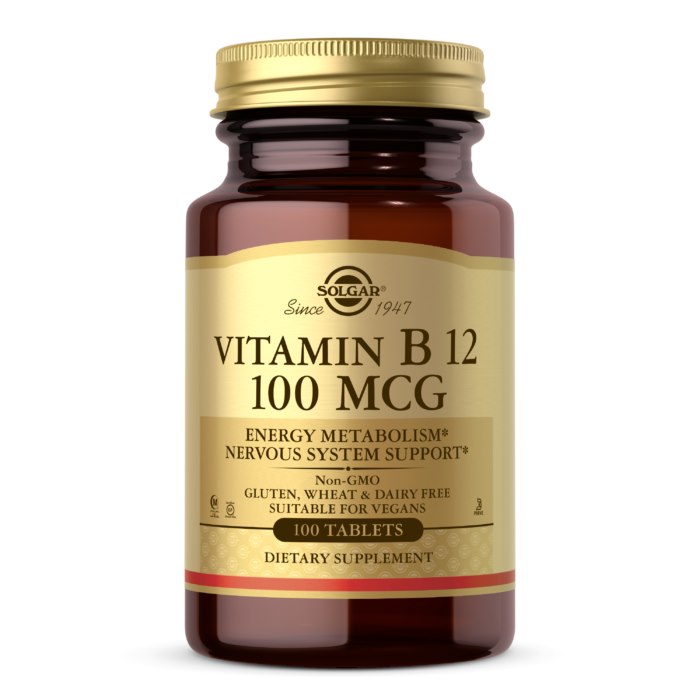 Solgar vitaminas B12 - vitaminas B12 100 mcg 100 tablečių