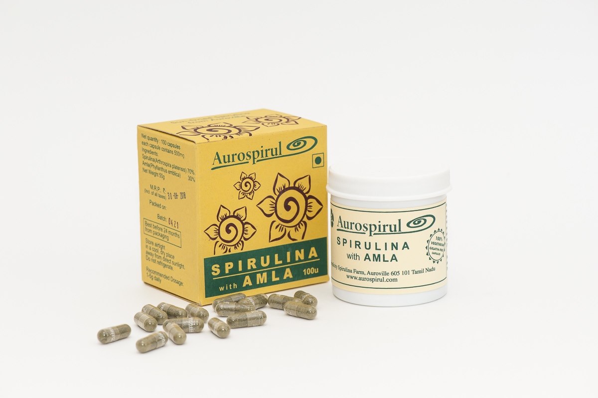 AUROSPIRUL Spirulina su amla 100 kapsulių