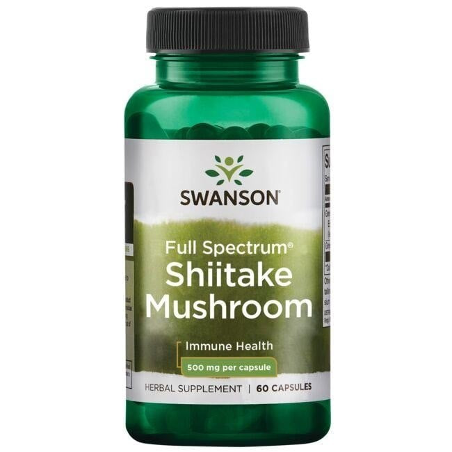 Swanson pilno spektro šitake grybai 500 mg 60 kapsulių