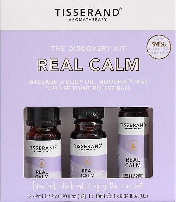 TISSERAND AROMATHERAPY Real Calm Discovery Kit“ – būtiniausių raminamųjų produktų rinkinys 2 x 9 ml, 1 x 10 ml