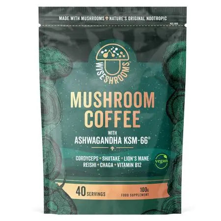 WISESHROOMS Grybų kava su ašvaganda KSM-66 - Grybų kava su ašvaganda 100 g