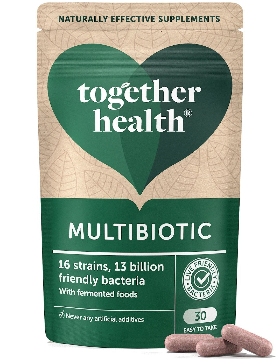 TOGETHER multibiotikas – bakterijų atmainos ir fermentuoti maisto produktai 30 kapsulių