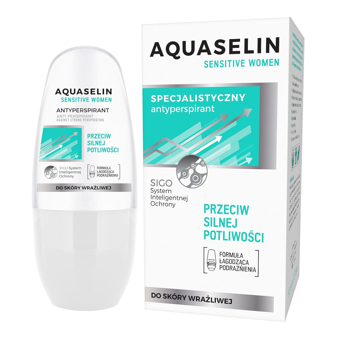 AQUASELIN Sensitive Women Specialist rutulinis antiperspirantas nuo stipraus prakaitavimo 50 ml
