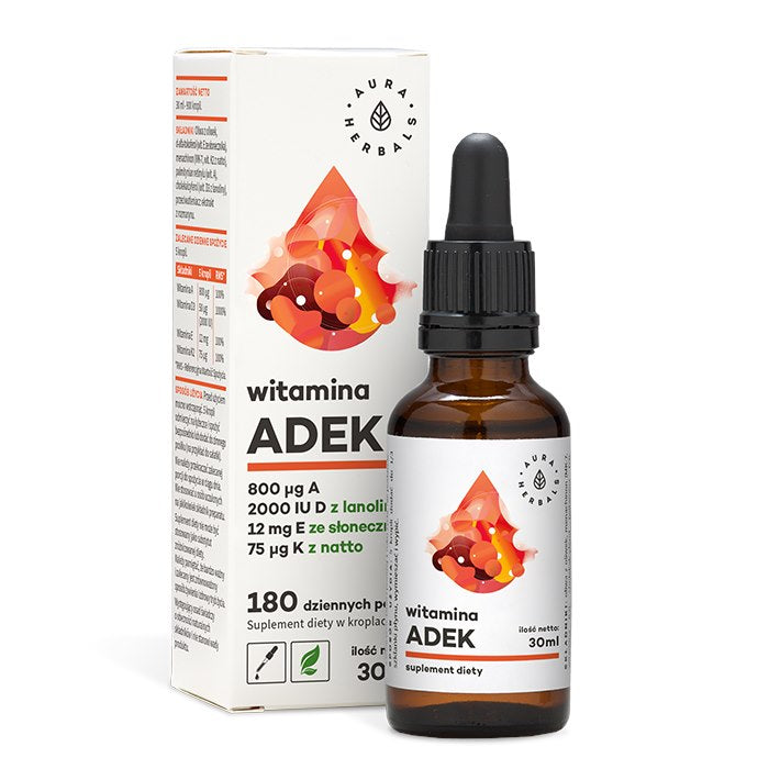 AURA HERBALS vitamino A + D3 2000 TV + E + K2 MK7 ADEK lašai 30 ml