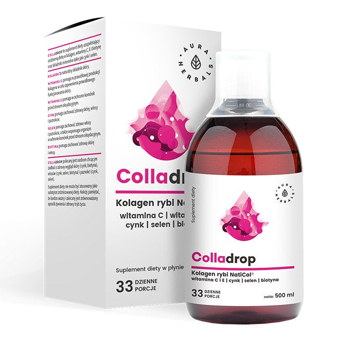 AURA HERBALS Colladrop - NatiCol žuvų kolagenas su vitaminu C skystoje formoje 500 ml