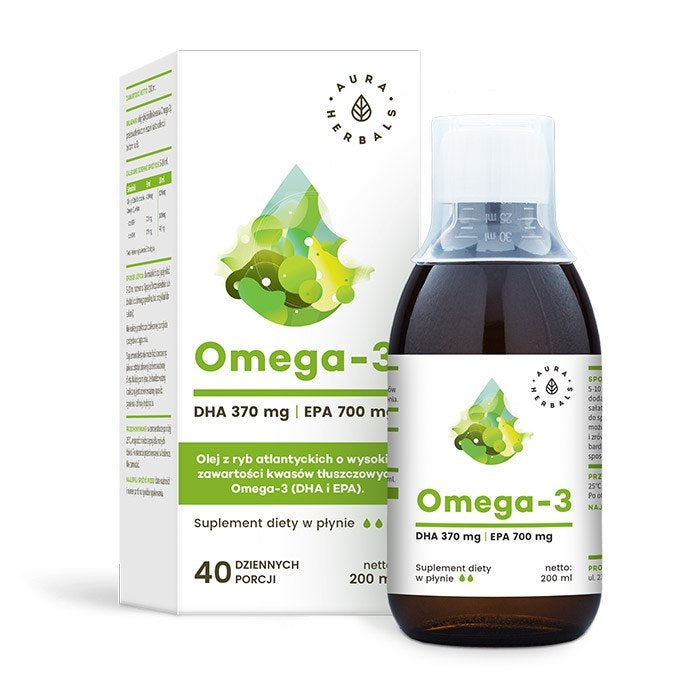 AURA HERBALS Omega-3 370 DHR ir 700 EPA skystis 200 ml