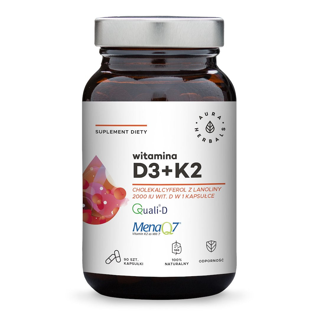 AURA HERBALS Vitaminas D3 2000 TV + K2 90 kaps.
