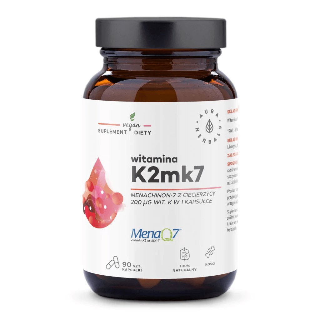 AURA HERBALS vitaminas K2 MK7 200 mcg 90 kapsulių