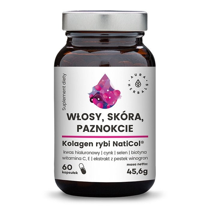 AURA HERBALS žuvų kolagenas NatiCol 800 mg - plaukams, odai, nagams 60 kaps.