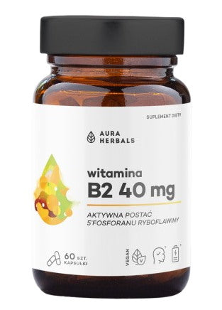 AURA HERBALS Vitaminas B2 R-5-P 40 mg, riboflavinas 60 kapsulių