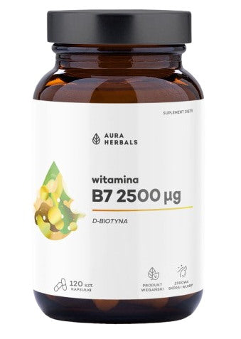 AURA HERBALS Vitaminas B7 2500 µg, biotinas 60 kapsulių