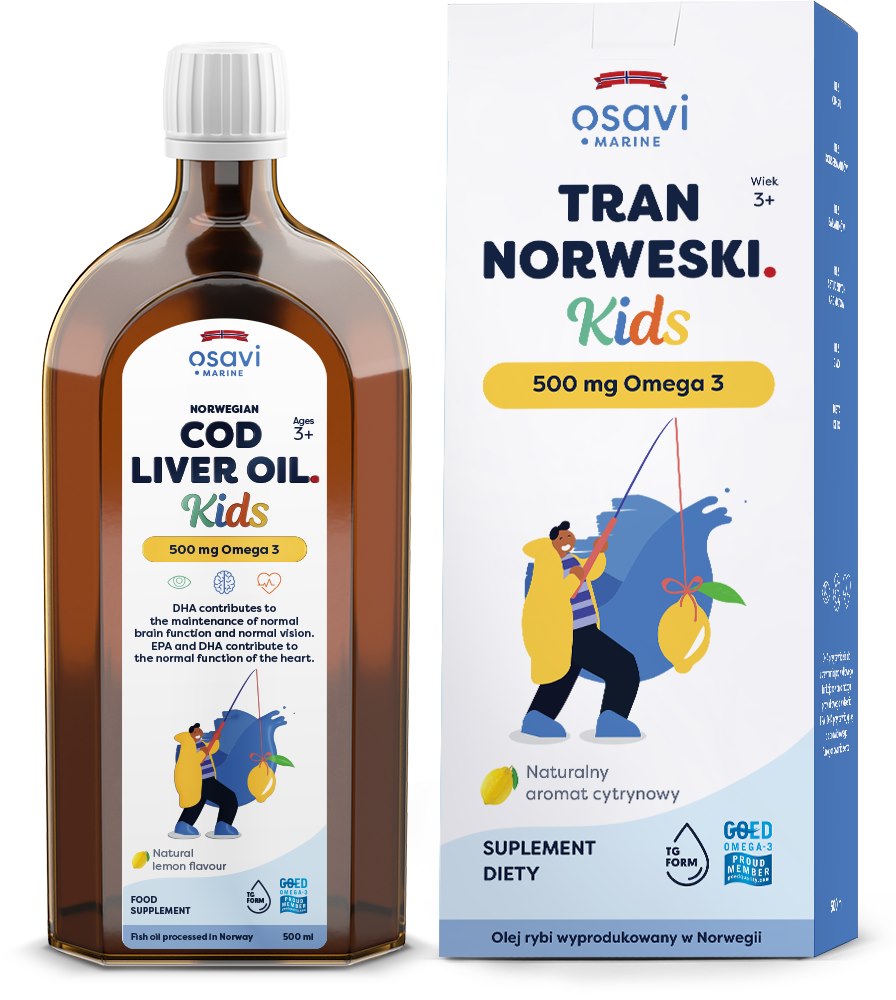 Osavi Norvegiški žuvų taukai vaikams 500 mg Omega 3 - citrinų skonio 500 ml