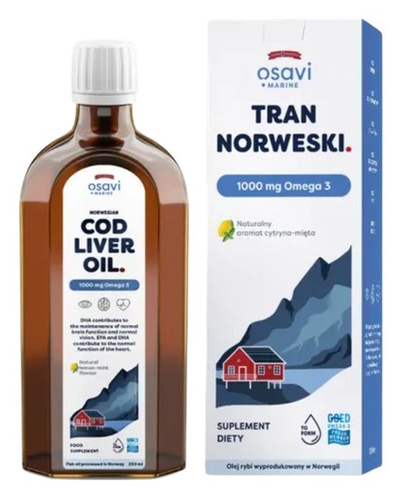 Osavi norvegiškas menkių kepenų aliejus, 1000 mg Omega 3 citrinų ir mėtų 500 ml