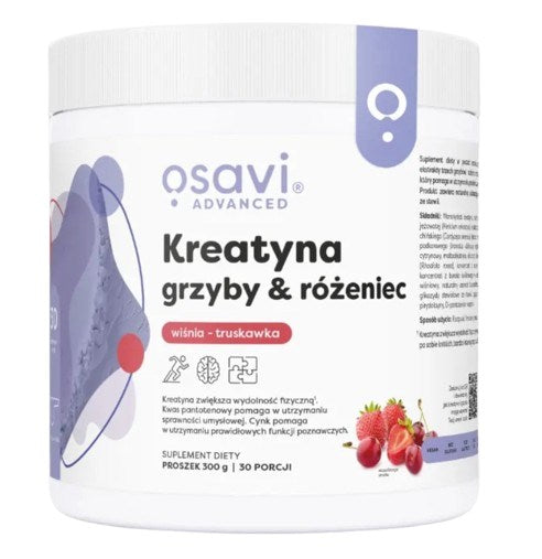 Osavi kreatinas, grybai ir rožinė rodiola, vyšnių ir braškių skonis 300 g