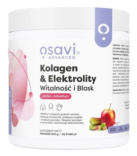 Osavi kolagenas ir elektrolitai Gyvybingumas ir spindesys, obuolių ir rabarbarų skonio 300 g