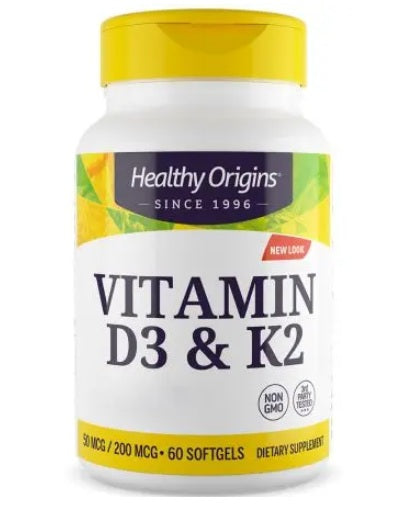 HEALTHY ORIGINS Vitaminas D3 ir K2 - Vitaminas D3 + K2 60 kapsulių