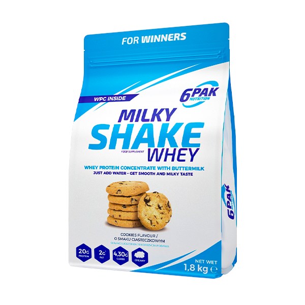 6PAK Baltymų papildas Milky Shake Whey, sausainis - 1800 g