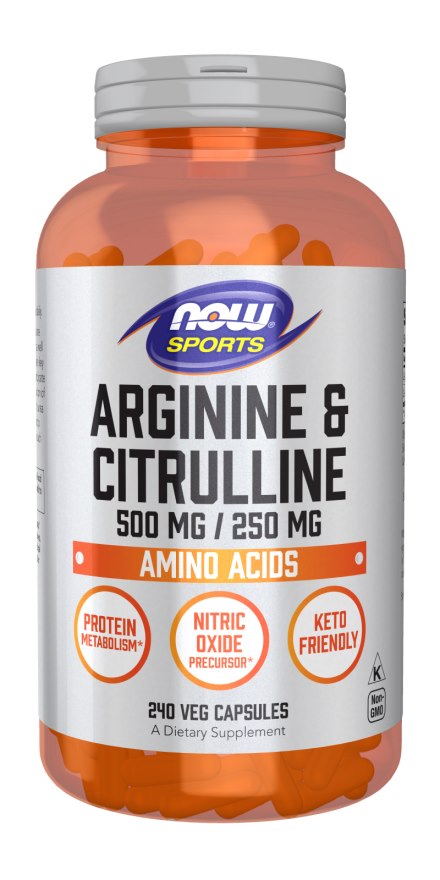 NOW FOODS L-argininas 500 mg + L-citrulinas 250 mg 240 kaps.