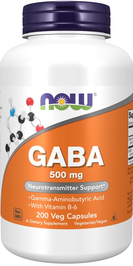 NOW FOODS GABA 500 mg su vitaminu B6 200 kapsulių
