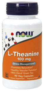 NOW FOODS L-teaninas 100 mg su žaliąja arbata be kofeino – L-teaninas ir žalioji arbata 90 kapsulių