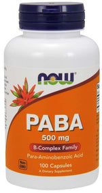 Now Foods PABA - Para-aminobenzenkarboksirūgštis 500 mg 100 kapsulių