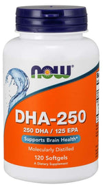 NOW FOODS DHA-250 dokozaheksaeno rūgštis 120 kapsulių