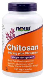 NOW FOODS Chitozanas - Chitozanas 500 mg + Chromas 100 mcg 240 kapsulių