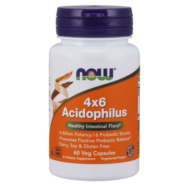 NOW FOODS 4x6 Acidophilus - Probiotikas 4 milijardai Acidophilus 60 kapsulių