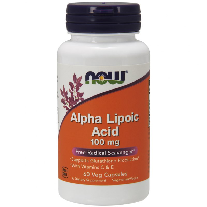 NOW FOODS ALA - alfa lipoinė rūgštis 100 mg + askorbo rūgštis + vitaminas E 60 kapsulių