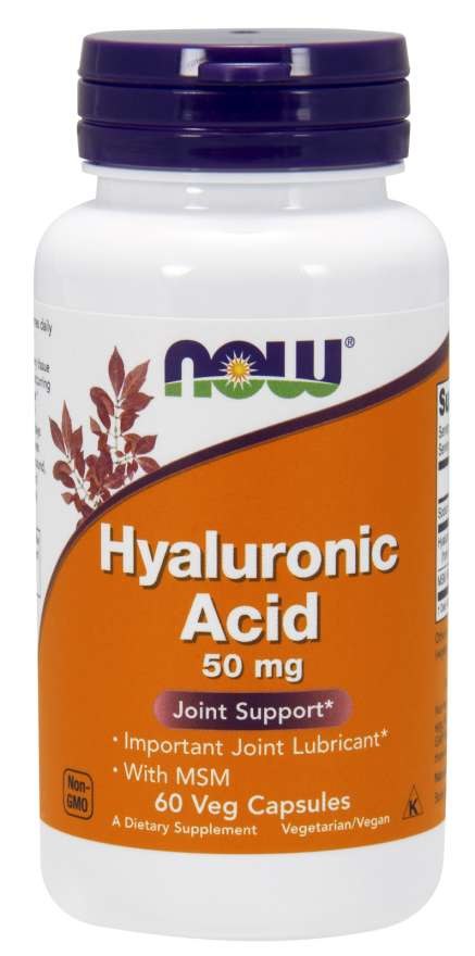 NOW FOODS Hialurono rūgštis su MSM - hialurono rūgštis 50 mg + MSM 450 mg 60 kaps.