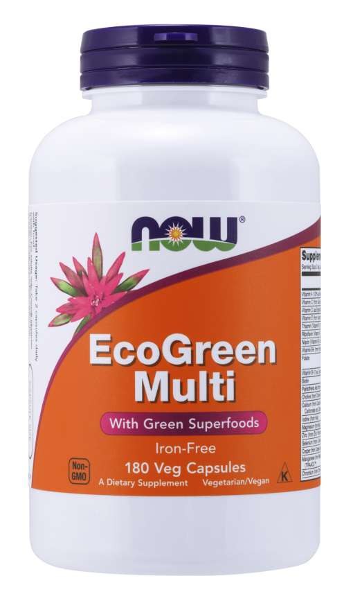NOW FOODS EcoGreen multivitaminų ir mineralų rinkinys be geležies 180 kapsulių