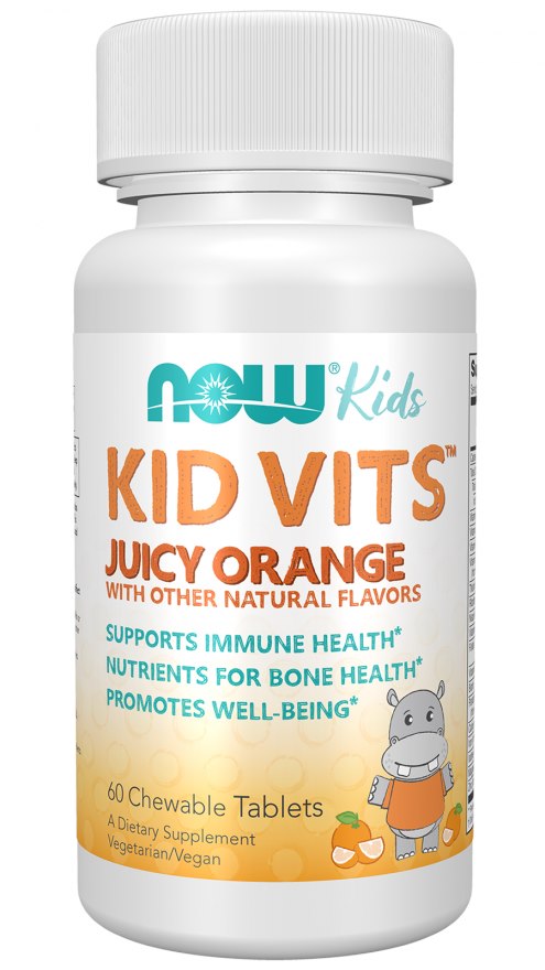 Now Foods Kid Vits Juicy Orange - Vitaminai ir mineralai vaikams Kid Vits apelsinų skonio 60 tablečių