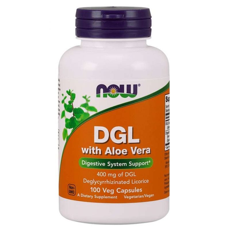 NOW FOODS DGL su alaviju – saldymedžio šaknis 400 mg + alavijas 100 kaps.