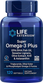 Life Extension Super Omega-3 Plus EPA/DHA su sezamų lignanais, alyvuogių ekstraktu, krilių aliejumi ir astaksantinu 120 kapsulių
