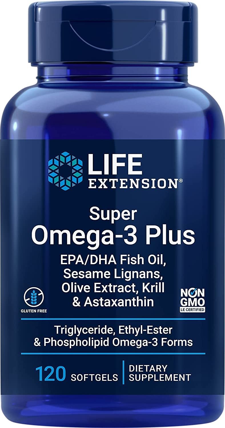 Life Extension Super Omega-3 Plus EPA/DHA su sezamų lignanais, alyvuogių ekstraktu, krilių aliejumi ir astaksantinu 120 kapsulių