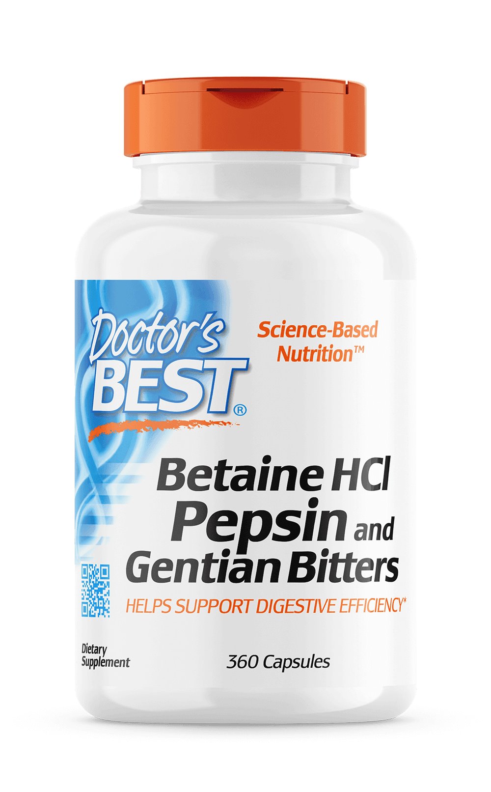 DOCTOR'S BEST betaino hidrochloridas + pepsinas + gencijono šaknis 360 kapsulių