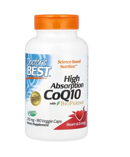 DOCTOR'S BEST kofermentas Q10 200 mg ir piperinas BioPerine – veganiškas 180 kapsulių