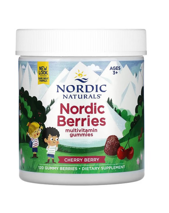 NORDIC NATURALS Nordic Berries vyšnių ir uogų skonio drebučiai 120 tablečių