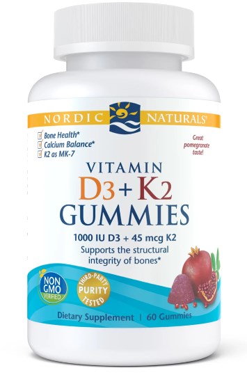 NORDIC NATURALS vitamino D3 + K2 guminukai 60 guminukų
