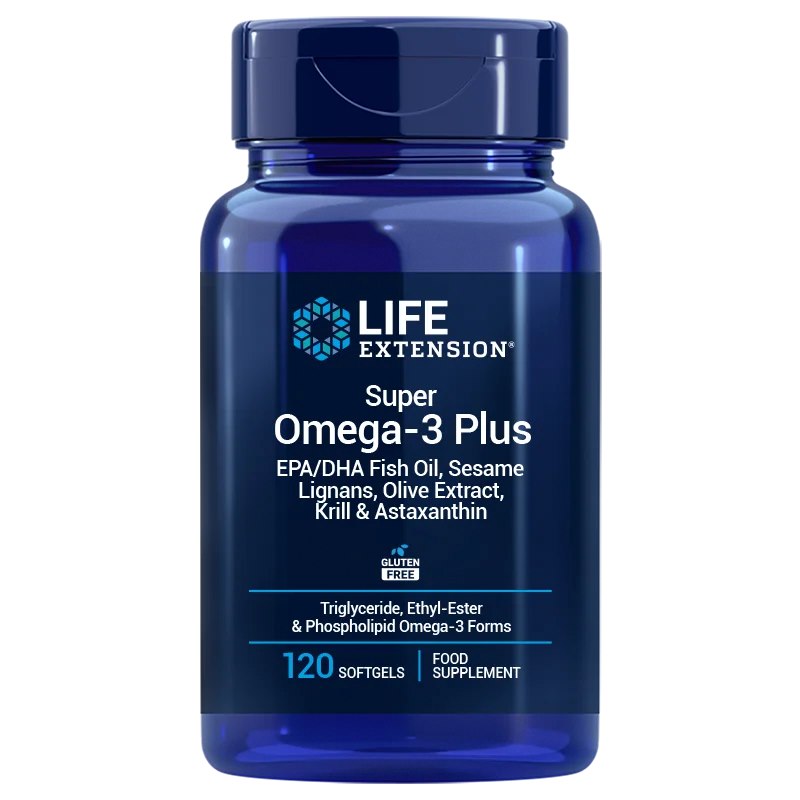 Life Extension Super Omega-3 Plus EPA/DHA su sezamų lignanais, alyvuogių ekstraktu, krilių aliejumi ir astaksantinu ES 120 kapsulių