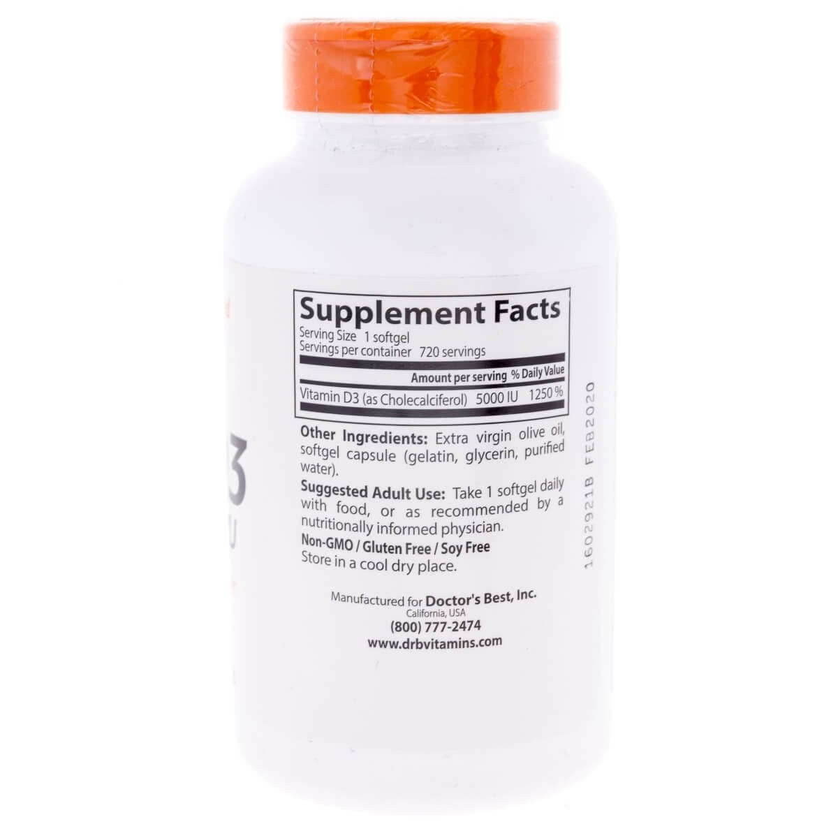 Doctor's Best vitaminas D3 5000 TV - 720 minkštųjų gelių - Magnis.lt