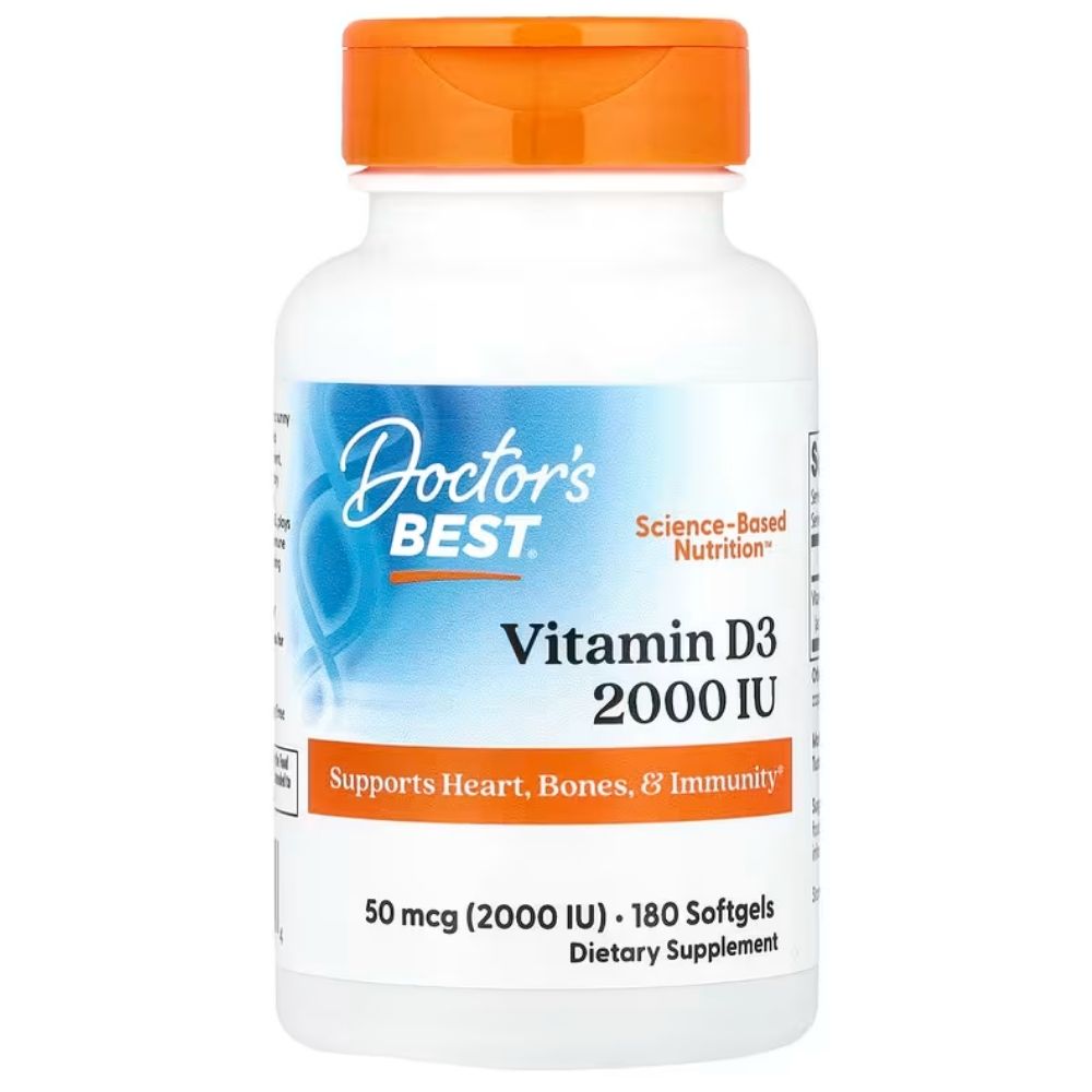 Doctor's Best vitaminas D3 50 mcg - 180 kapsulių