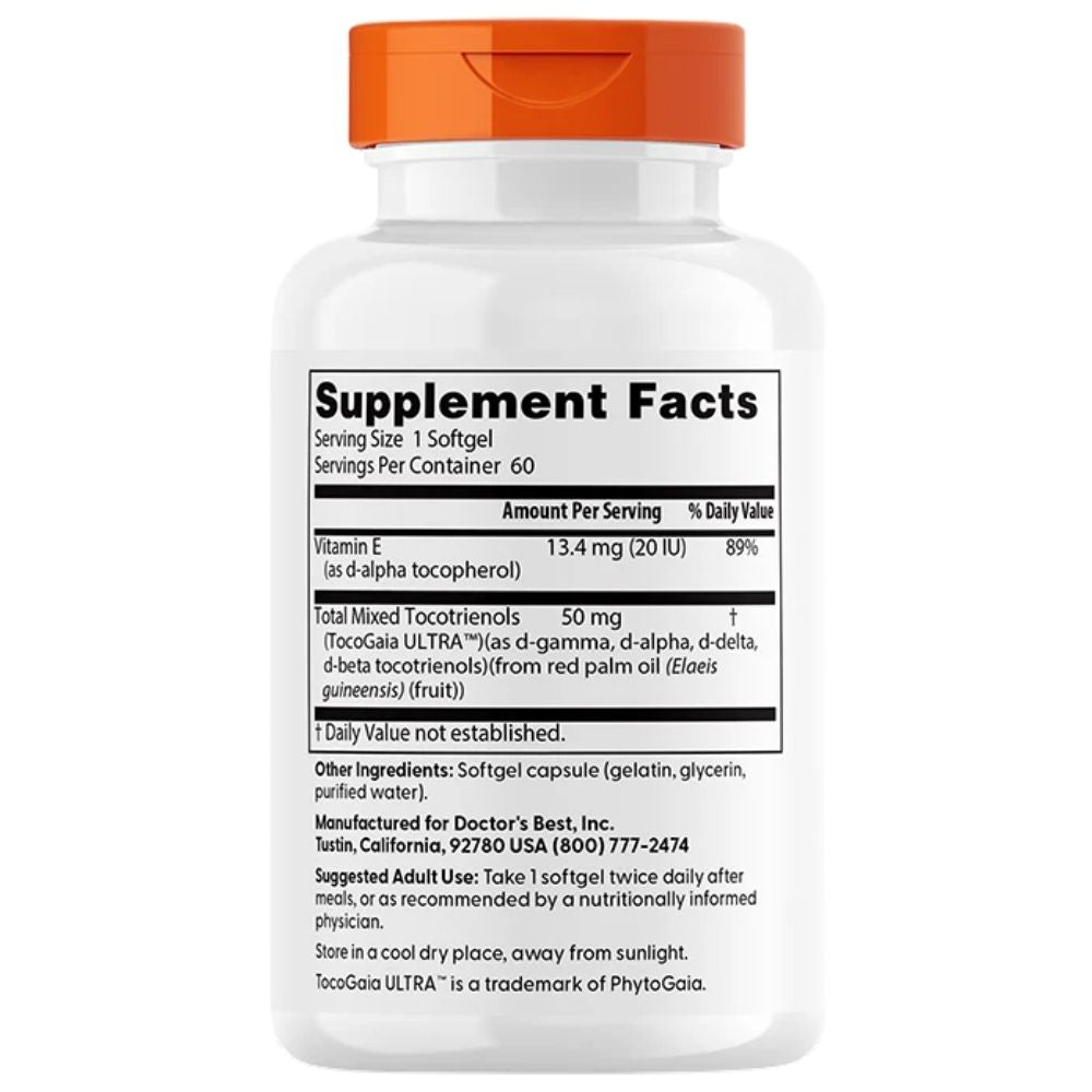 Doctor's Best vitaminas E, tokotrienoliai 50 mg - 60 kapsulių