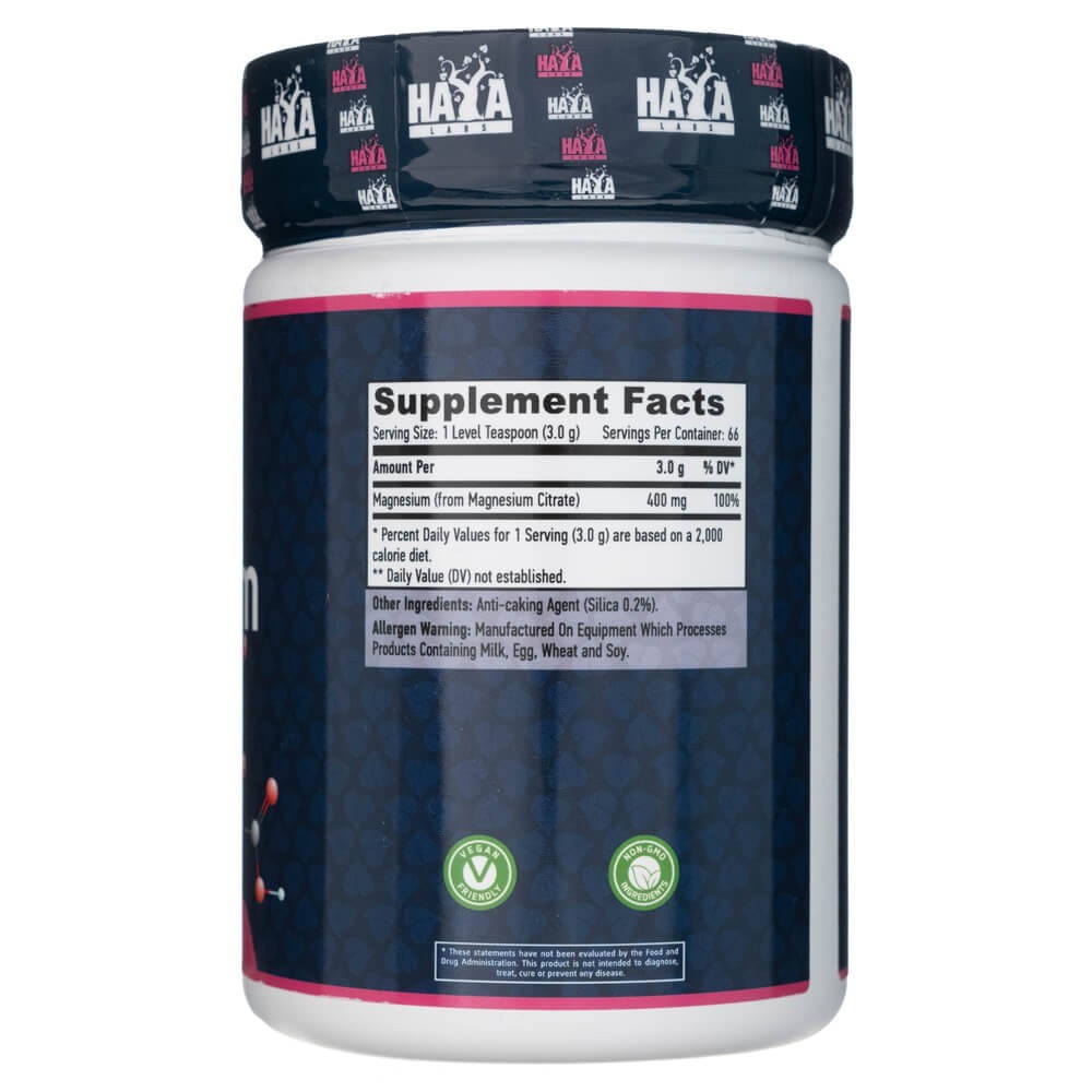 Haya Labs magnio citratas, milteliai 400 mg - 200 g