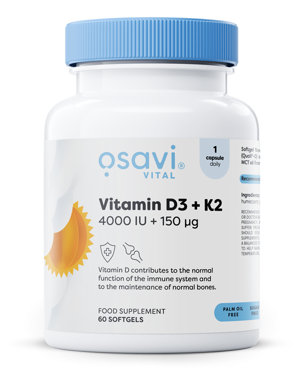 Vitamin D3 + K2, 4000IU + 150mcg - 60 softgels - Osavi