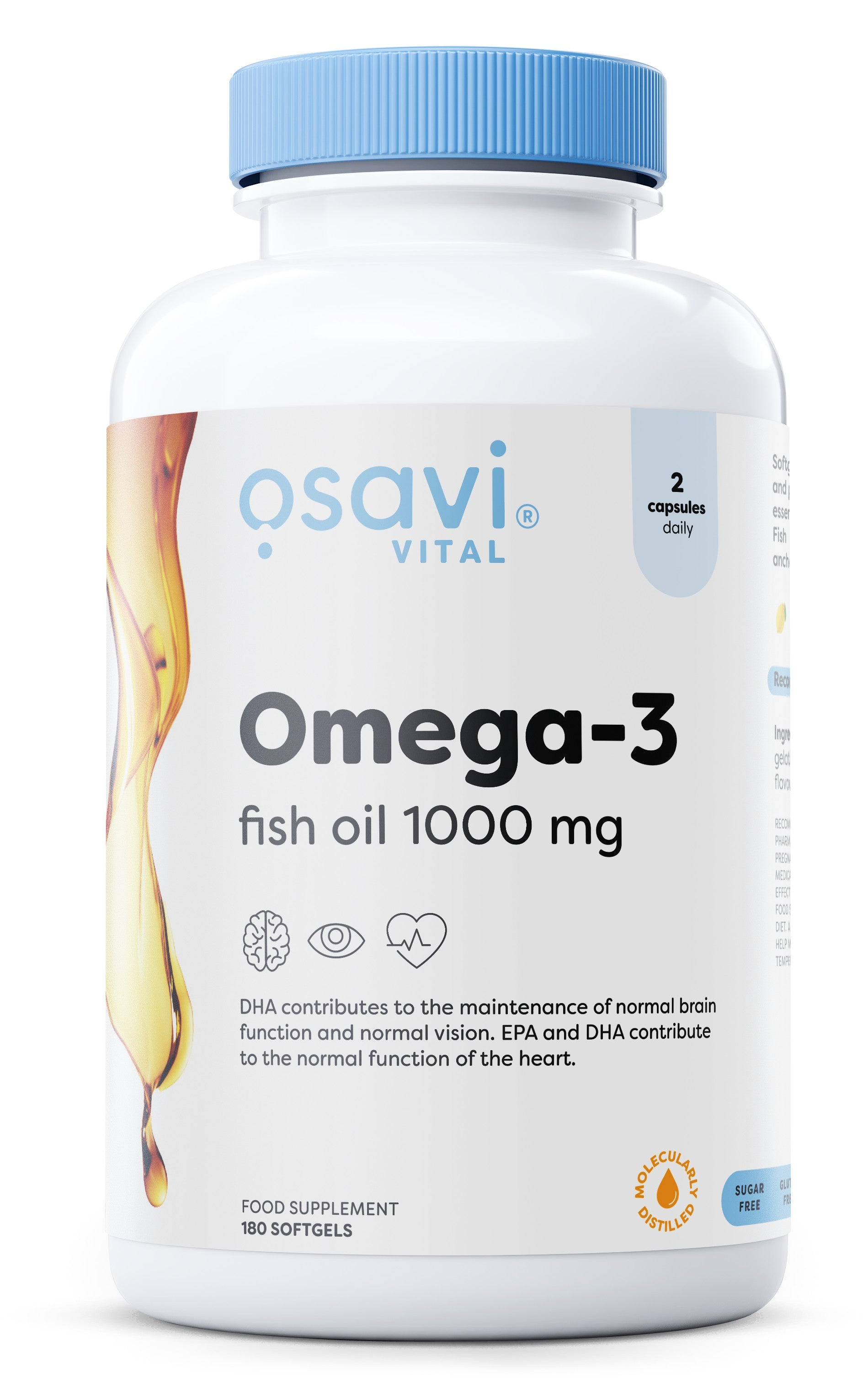 Omega-3 Fish Oil Molecularly Distilled, 1000mg (Lemon) - 180 softgels - Osavi