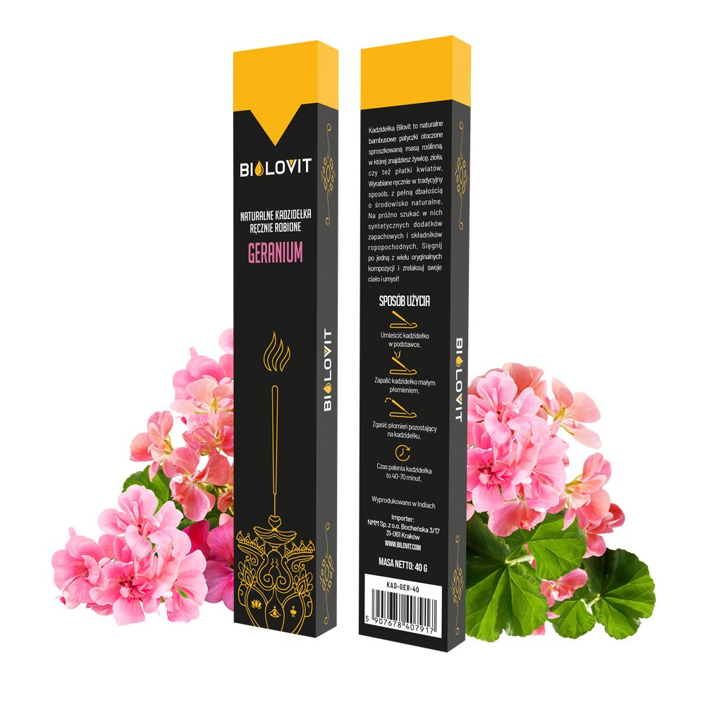 Bilovit natūralios aromatinės smilkalų lazdelės Geranium - 40 g